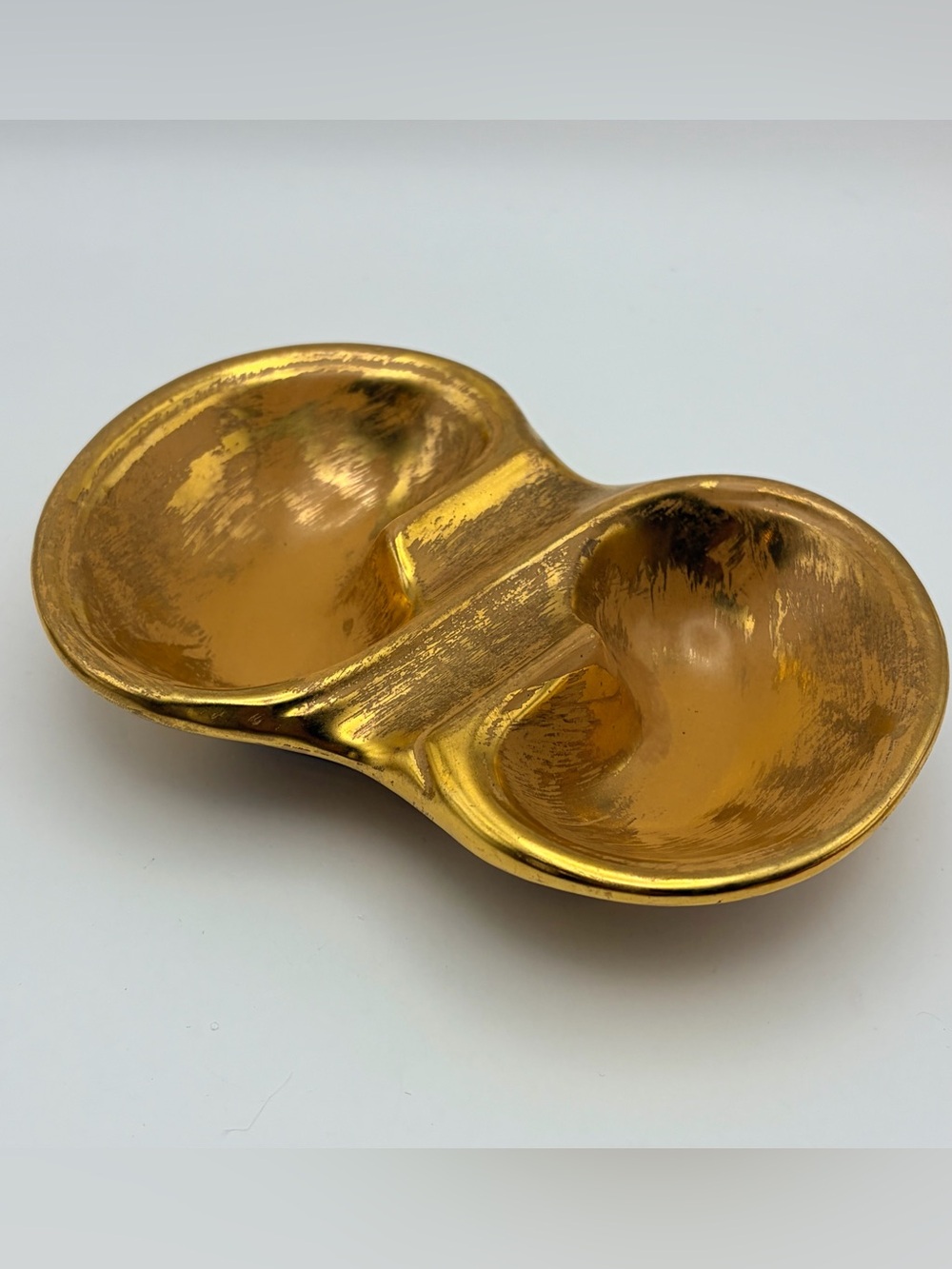 Vintage, Hand Painted, STANGL Pottery Ashtray, 22k Granada Gold, Oyster Swirl